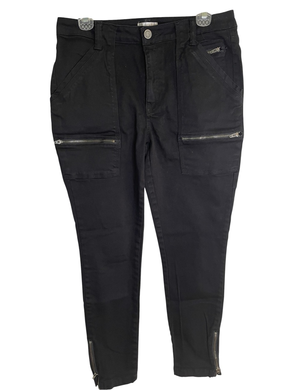 Joie Black Zip-Front Ankle Pants Size 10 or 30 With Zippered Pockets Button Fly